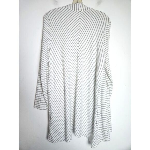 Zenergy by Chico's Jersey Knit White & Grey Striped Open Caridgan 2 or Large - Picture 2 of 8